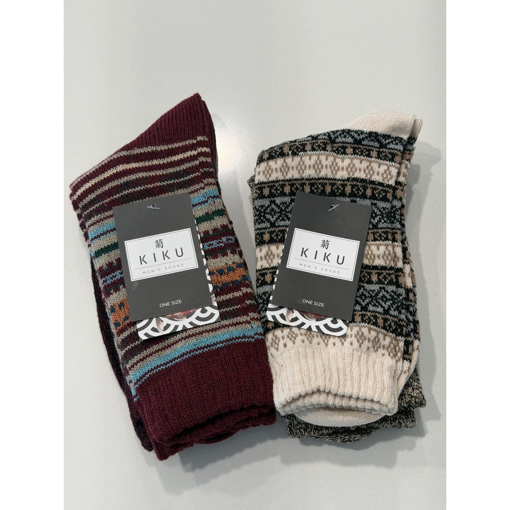 Kiku Men's Boot Socks 4 Pairs One Size Multicolored Nordic Hiking Socks NWT